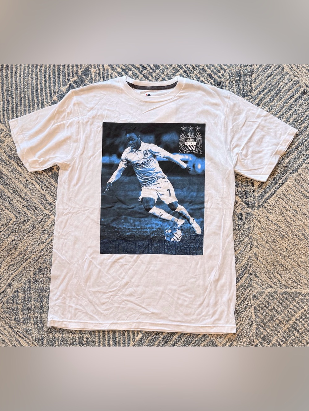 MAJESTIC White Cotton Manchester City F.C. Raheem Sterling 7 Men’s Tee Shirt